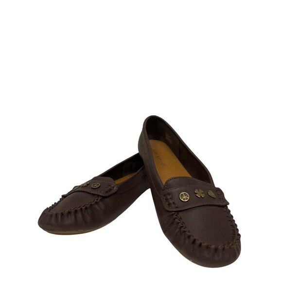 Lucky Brand Women's Shoes Moccasins LP-Astuddi Brown Heart Peace Clover Size 10 - Picture 2 of 9
